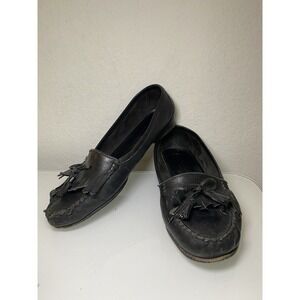 Cole Haan Women's Handcrafted Black Leather Loafer Shoes Italy Size 8.5B Tassels